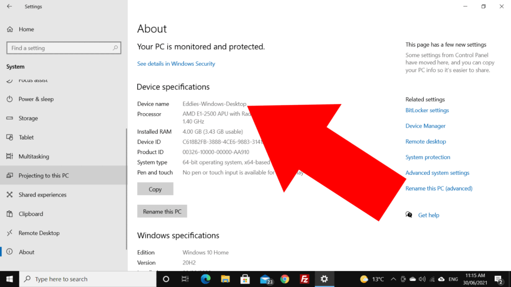 how to change the pc name in windows 10