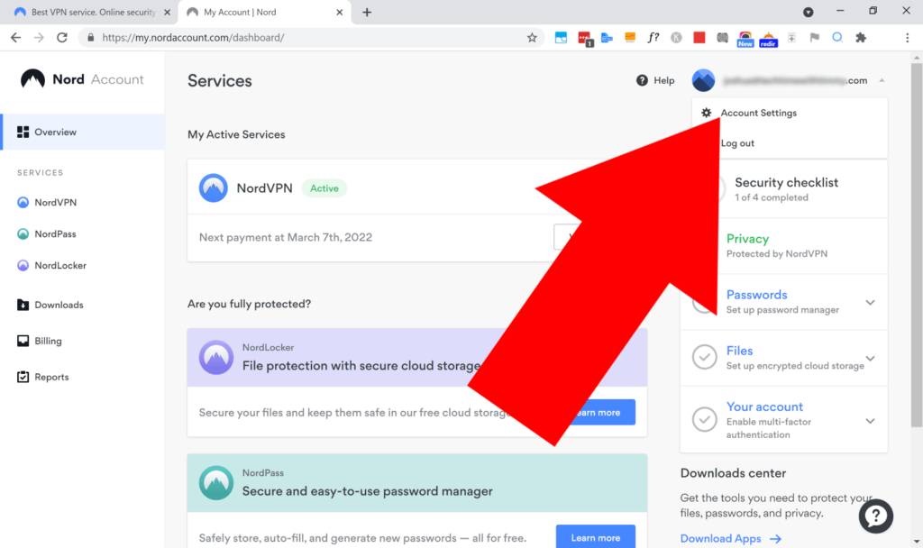 change nordvpn password