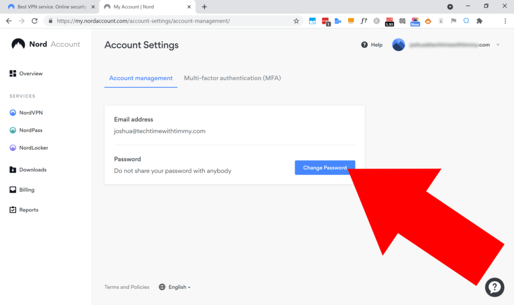 change password nordvpn
