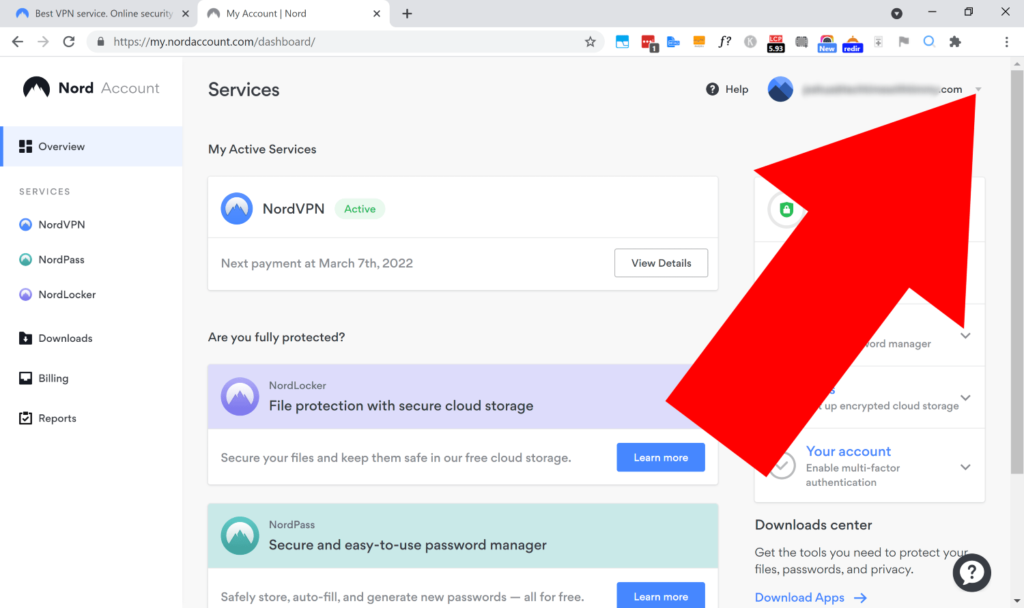 nordvpn password change