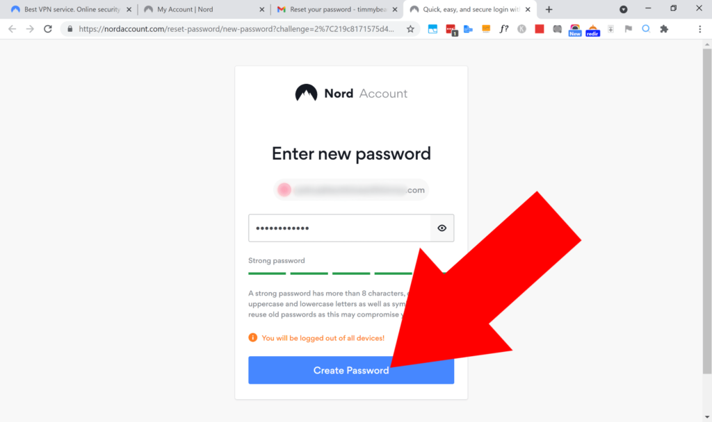 reset nordvpn password