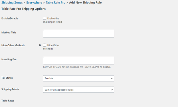 WooCommerce Table Rate PRO - Adding Rules