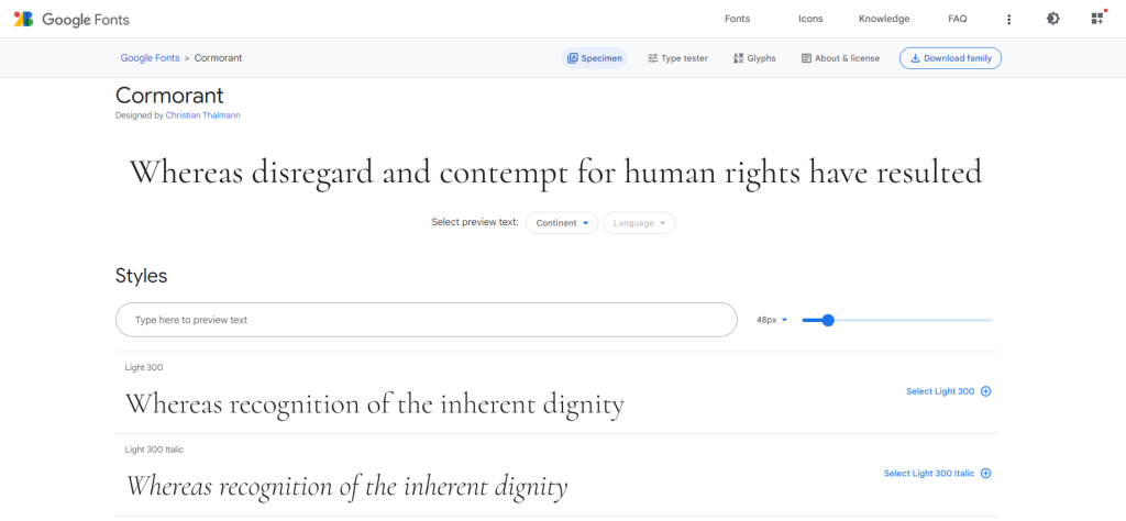 Cormorant on Google Fonts